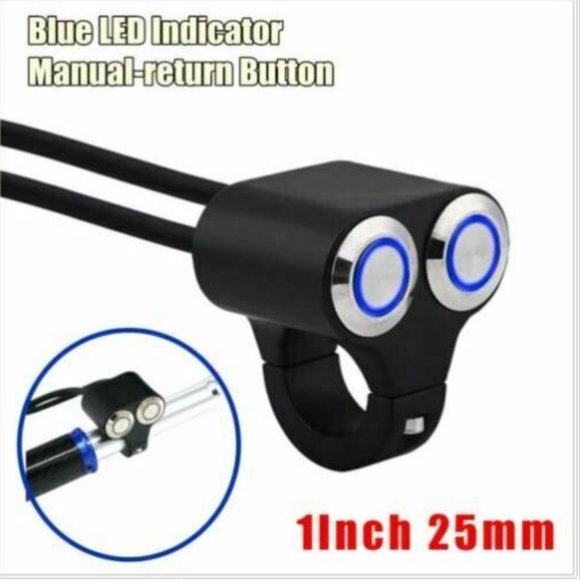 1" (25MM) MOTORCYCLE ON/OFF MANUAL RETURN DUAL SWITCH WITH BLUE LED - Picture 1 of 5